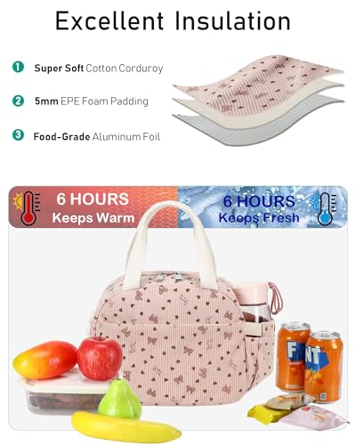 Hidds Lunch Box Lunch Bag Insulated Lunchbox Cute Reusable Lunch Tote bags for School Work Picnic for Kids Girls Women (Pink Bowknot) - Image 3