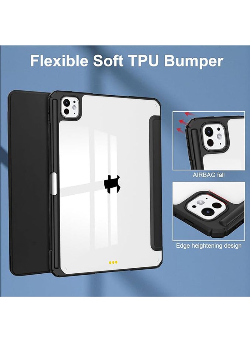 روك بو جراب لجهاز iPad Pro مقاس 13 بوصة M5 2025/ M4 2024، جراب ذكي لجهاز iPad Pro M5 M4 مقاس 13 بوصة، جراب ذكي رفيع مع حامل فوليو وغطاء تلقائي للنوم/التنشيط، مع فتحة قلم رصاص، غطاء خلفي شفاف لجهاز iPad Pro مقاس 13 بوصة أسود - Image 3