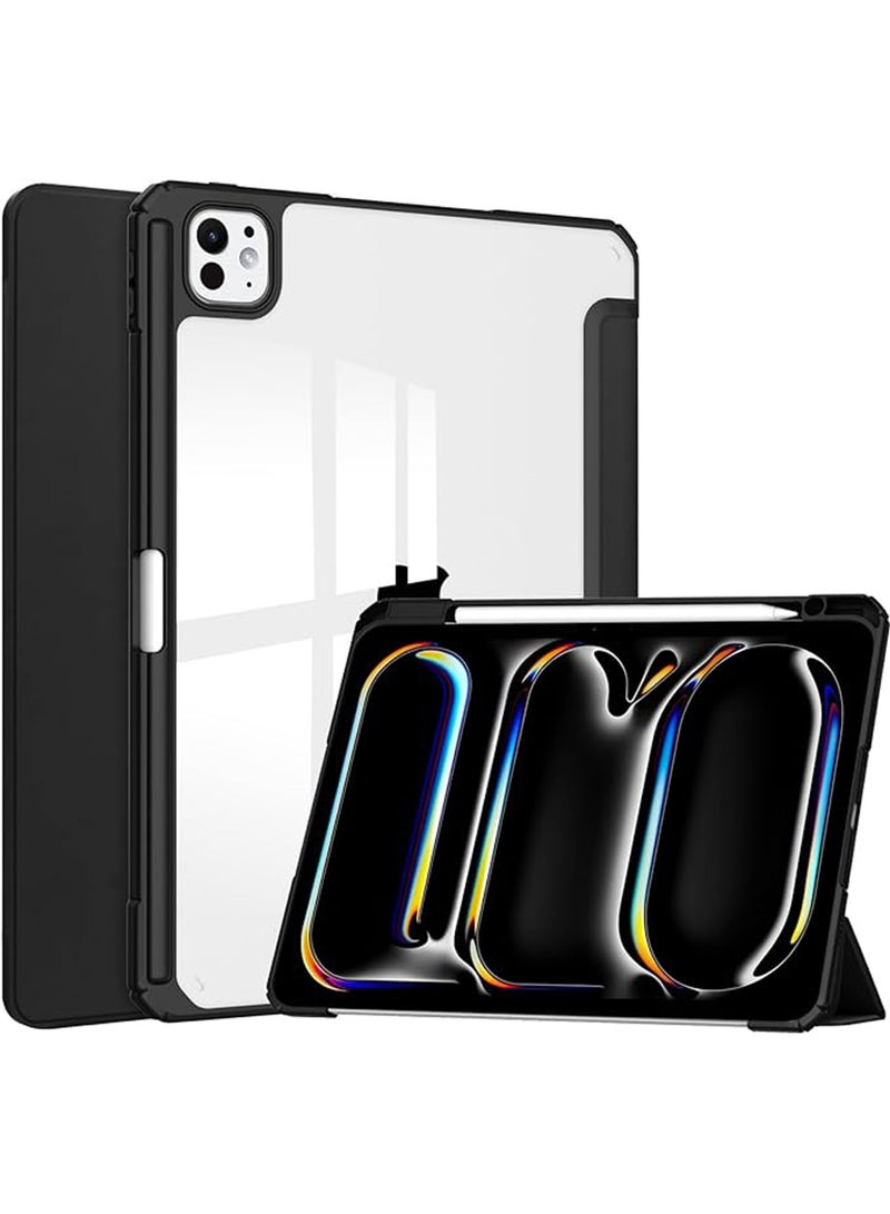 روك بو جراب لجهاز iPad Pro مقاس 13 بوصة M5 2025/ M4 2024، جراب ذكي لجهاز iPad Pro M5 M4 مقاس 13 بوصة، جراب ذكي رفيع مع حامل فوليو وغطاء تلقائي للنوم/التنشيط، مع فتحة قلم رصاص، غطاء خلفي شفاف لجهاز iPad Pro مقاس 13 بوصة أسود - Image 1