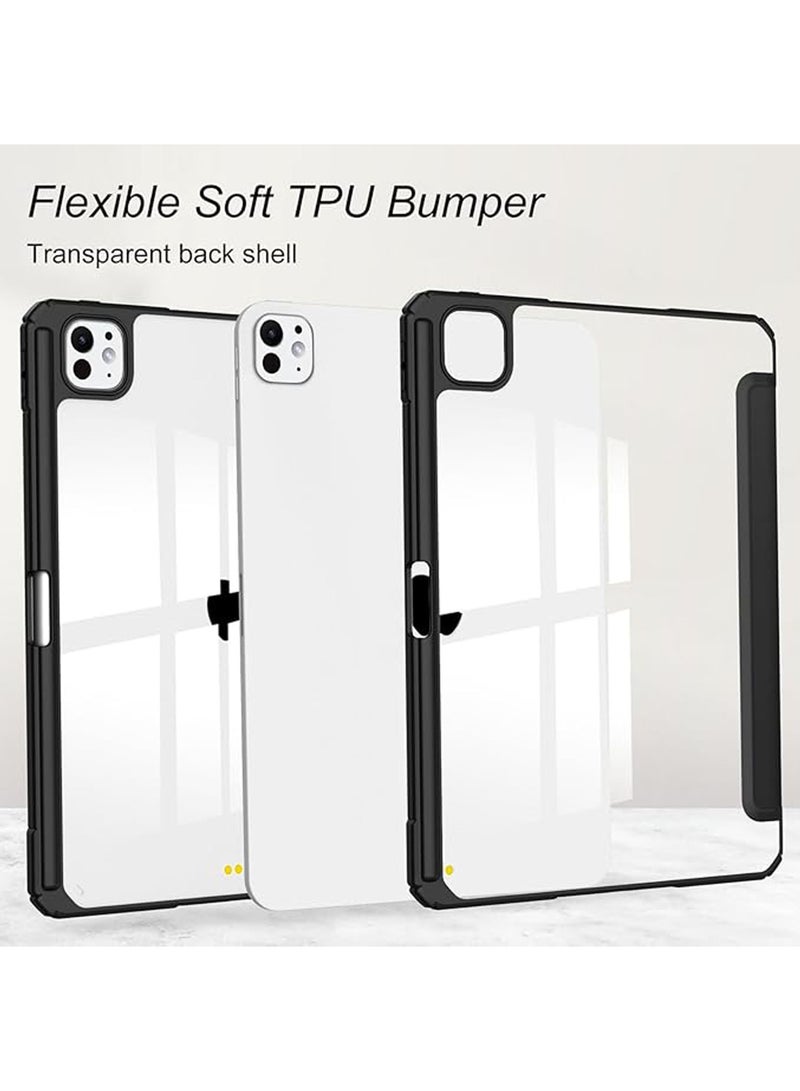 روك بو جراب لجهاز iPad Pro مقاس 13 بوصة M5 2025/ M4 2024، جراب ذكي لجهاز iPad Pro M5 M4 مقاس 13 بوصة، جراب ذكي رفيع مع حامل فوليو وغطاء تلقائي للنوم/التنشيط، مع فتحة قلم رصاص، غطاء خلفي شفاف لجهاز iPad Pro مقاس 13 بوصة أسود - Image 4