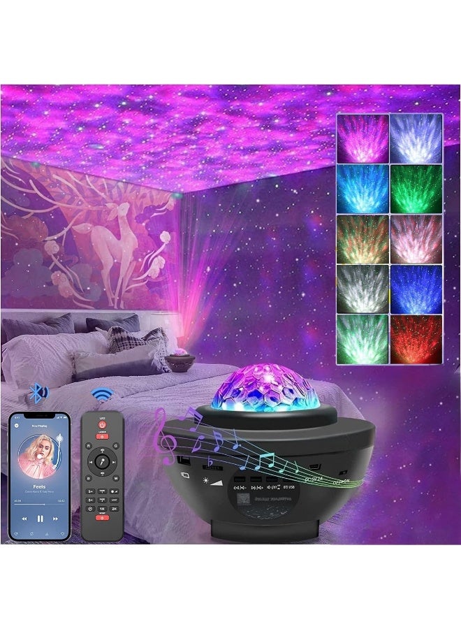 SKY-TOUCH جهاز عرض النجوم جالاكسي 3 في 1 ضوء ليلي، مصباح بلوتوث ليلي ملون 10 ألوان مع مؤقت وتحكم عن بُعد وقابل للشحن، ديكور غرفة النوم والمعيشة ضوء ليلي للأطفال - Image 2