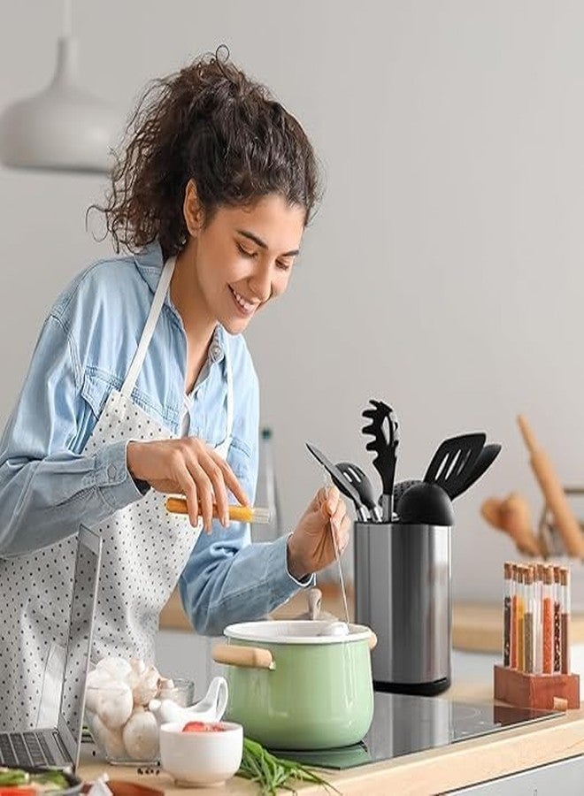Veemok Stainless 360° Rotating Kitchen Utensil Holder, Large Counter Utensil Caddy, Cooking Spoon Stand Spatula Cutlery Metal Utensil Canister Tool Silverware Holder Rack for Countertop - Image 5