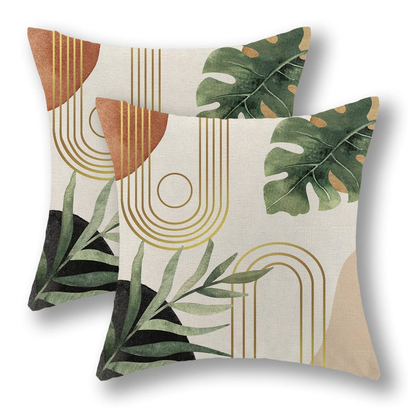 GIOPAMGO Boho Pillow Covers 18x18 Set of 2 Green Leaf Mid Century Farmhouse Decorations Throw Pillow Covers Modern Tropical Summer Outdoor Decorative Linen Cushion Case for Couch Sofa Home