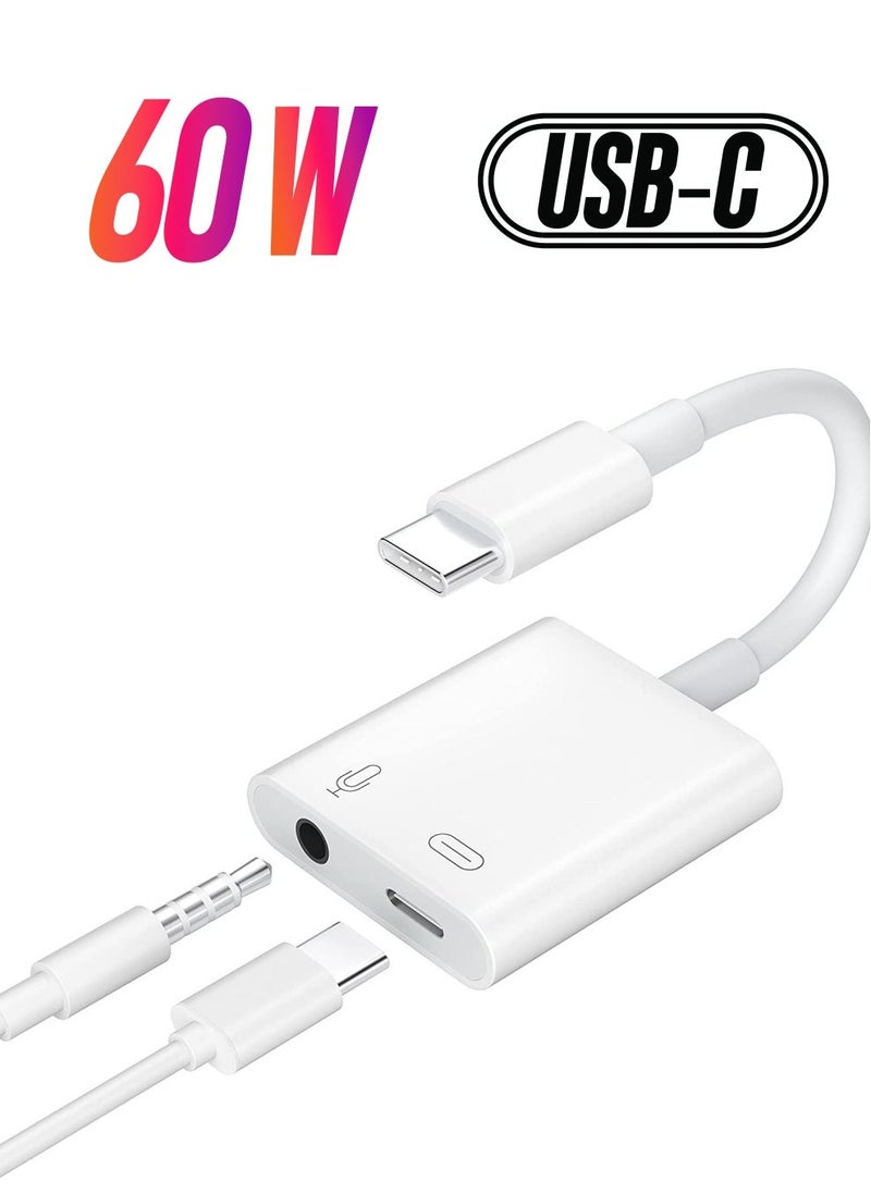 USB C to 3.5mm Headphone Adapter and Charger,Type C to Aux Audio Jack with 60W PD Fast Charging For Stereo Earphones,Hi-Fi DAC Chip Support Lossless Music For iPad pro MacBook Pro/Air - Image 1