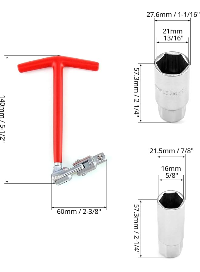 Spark Plug Socket Wrench, Universal,T-Handle, 6Mm (5/8") & 21Mm (13/16") Spark Plug Socket Wrench Remover Installer Tool - Image 2