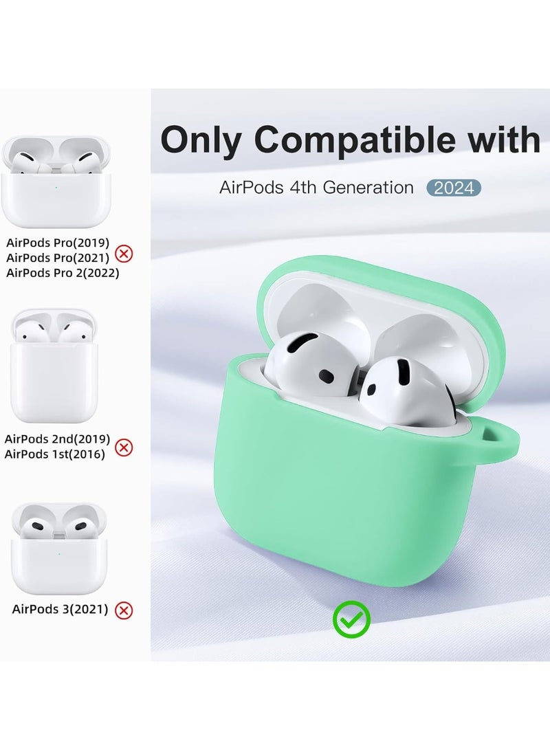 Compatible with AirPods 4 Case (2024) – Soft Silicone Shockproof Full Protective Cover with Keychain, Durable Anti-Scratch Case for Apple AirPods 4th Generation for Women and Men (Mint Green) - Image 2