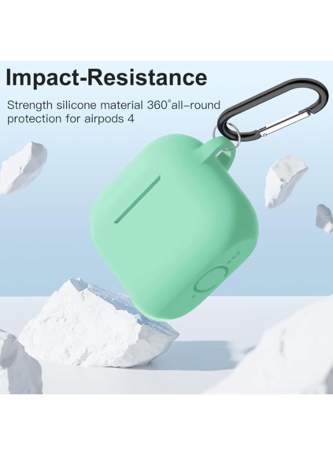 Compatible with AirPods 4 Case (2024) – Soft Silicone Shockproof Full Protective Cover with Keychain, Durable Anti-Scratch Case for Apple AirPods 4th Generation for Women and Men (Mint Green) - Image 3