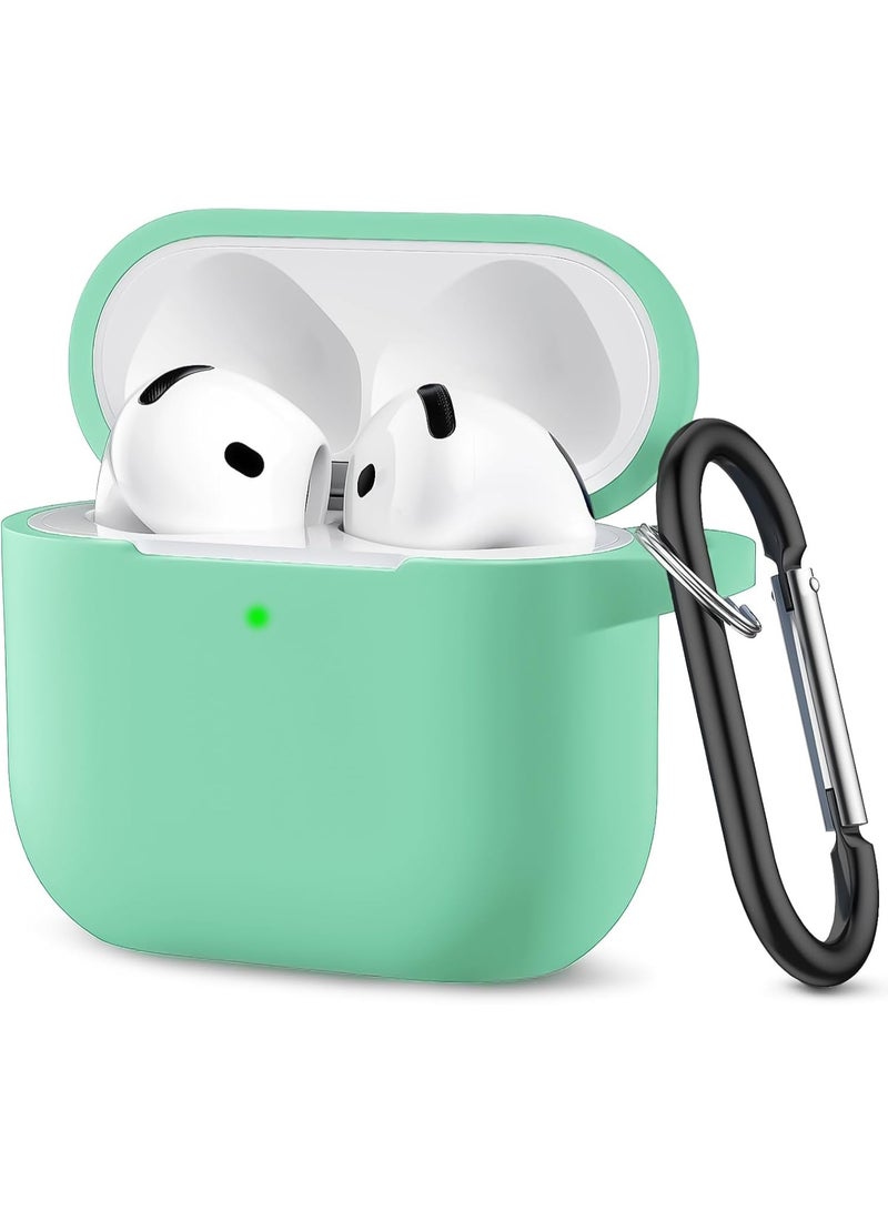 Compatible with AirPods 4 Case (2024) – Soft Silicone Shockproof Full Protective Cover with Keychain, Durable Anti-Scratch Case for Apple AirPods 4th Generation for Women and Men (Mint Green) - Image 1