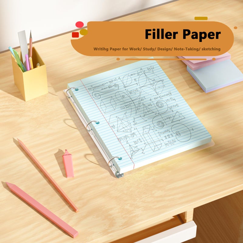 AILZFEI Blue Loose Leaf Paper 100 Sheets Colored Filler Paper 8 * 10.5 College Ruled 3-Hole Punched Paper for 3-Ring Binders Notebook Lined 8" x 10.5" - Image 3