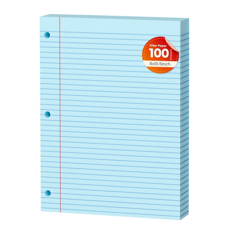 AILZFEI Blue Loose Leaf Paper 100 Sheets Colored Filler Paper 8 * 10.5 College Ruled 3-Hole Punched Paper for 3-Ring Binders Notebook Lined 8" x 10.5" - Image 1