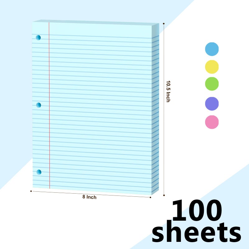 AILZFEI Blue Loose Leaf Paper 100 Sheets Colored Filler Paper 8 * 10.5 College Ruled 3-Hole Punched Paper for 3-Ring Binders Notebook Lined 8" x 10.5" - Image 2