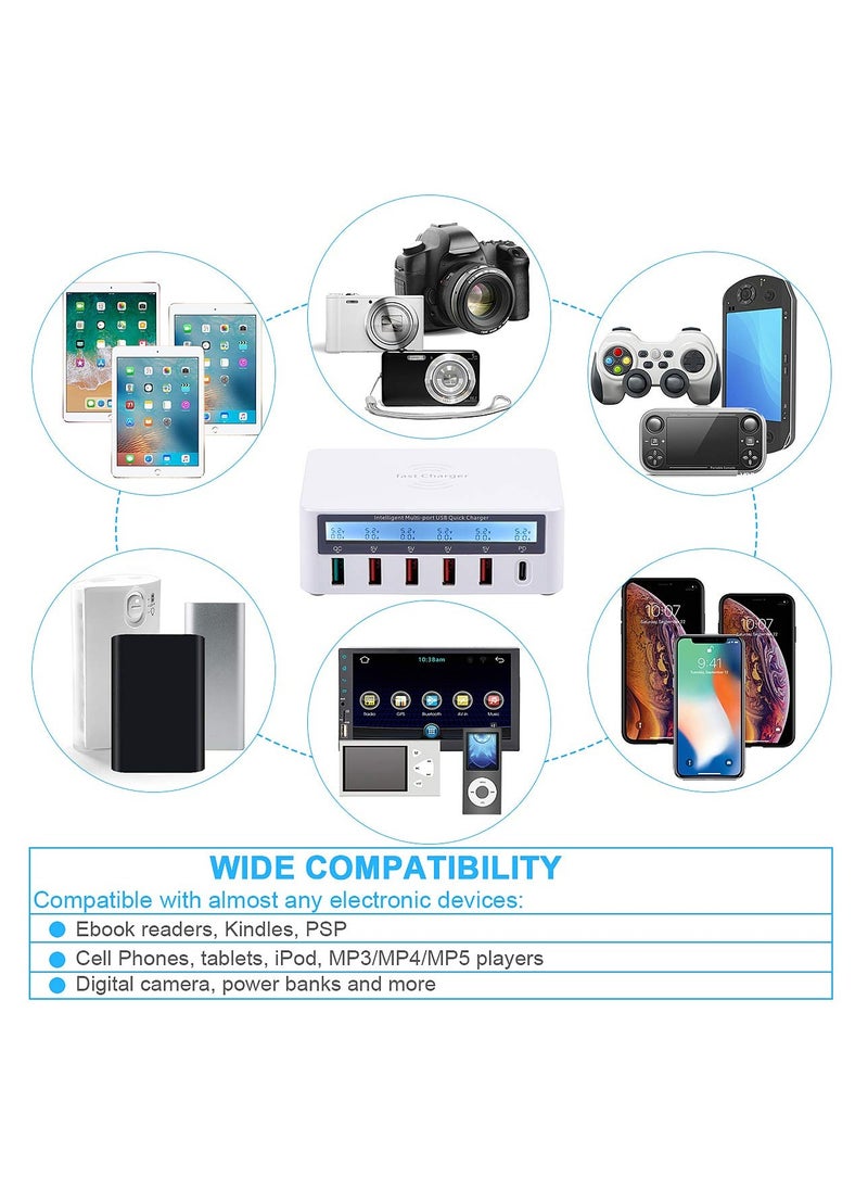 KASTWAVE - Charging Station for Multiple Devices, 100w 6-Port USB C Charging Station, QC3.0 PD20W, 15W Wireless Charging for Apple Multiple Devices, Compatible with Various Brands of Mobile Phones, Etc - Image 1