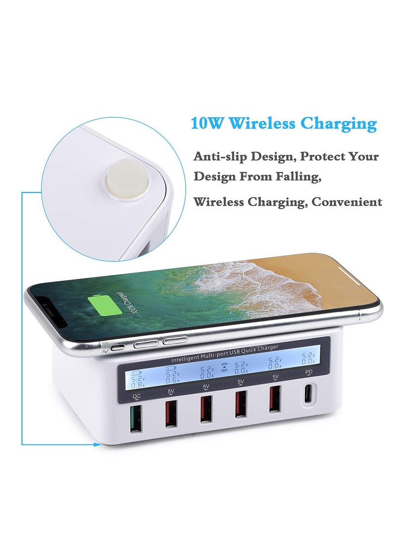 KASTWAVE - Charging Station for Multiple Devices, 100w 6-Port USB C Charging Station, QC3.0 PD20W, 15W Wireless Charging for Apple Multiple Devices, Compatible with Various Brands of Mobile Phones, Etc - Image 1