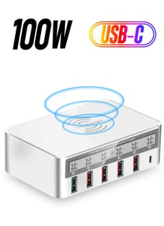 KASTWAVE Charging Station for Multiple Devices, 100w 6-Port USB C Charging Station, QC3.0 PD20W, 15W Wireless Charging for Apple Multiple Devices, Compatible with Various Brands of Mobile Phones, Etc  - Image 1