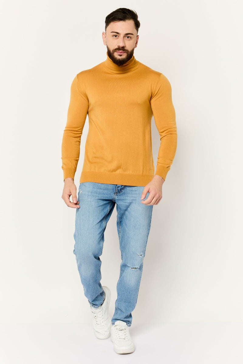 ESPRIT Men Turtle Neck Long Sleeves Textured Sweaters, Mustard - Image 2