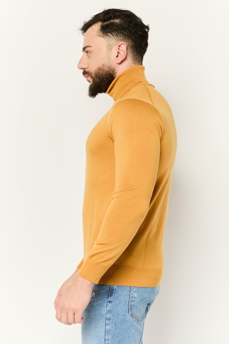 ESPRIT Men Turtle Neck Long Sleeves Textured Sweaters, Mustard - Image 3