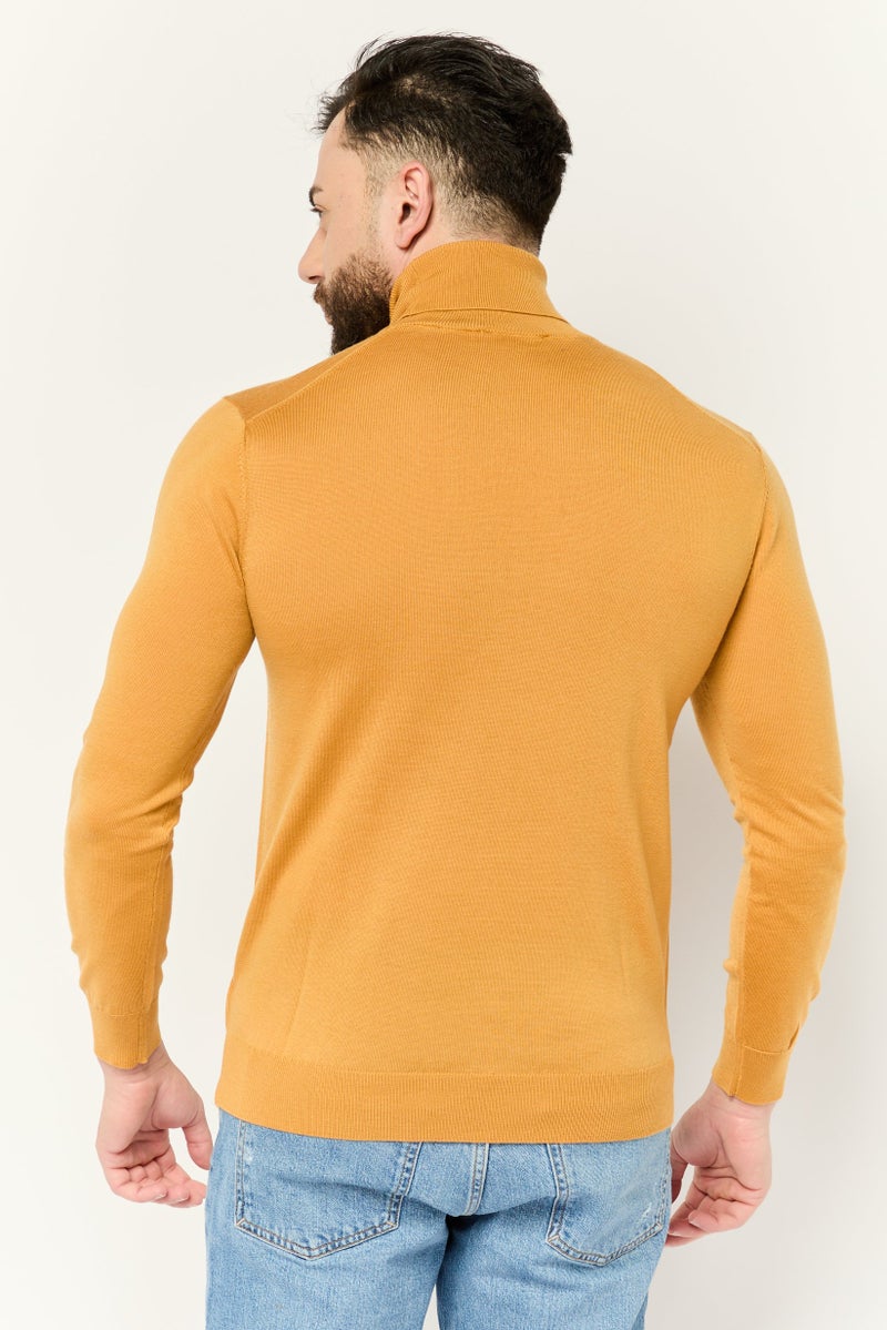 ESPRIT Men Turtle Neck Long Sleeves Textured Sweaters, Mustard - Image 4