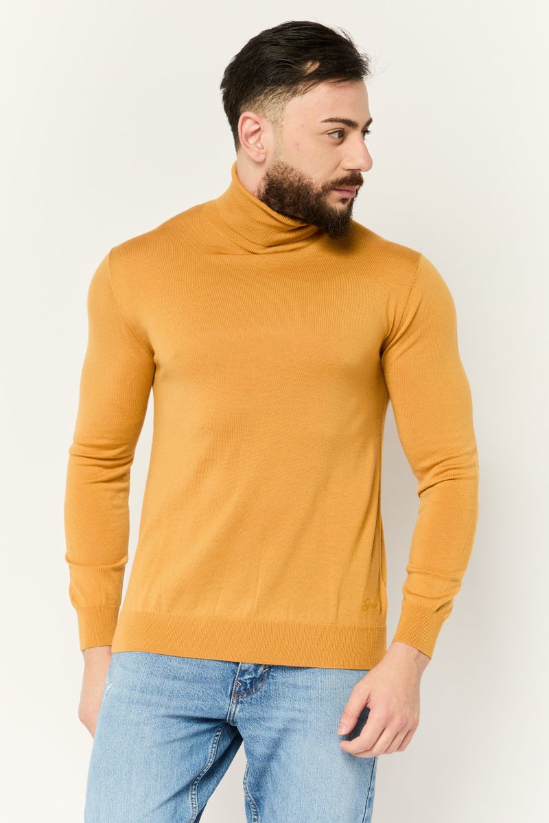 ESPRIT Men Turtle Neck Long Sleeves Textured Sweaters, Mustard - Image 1