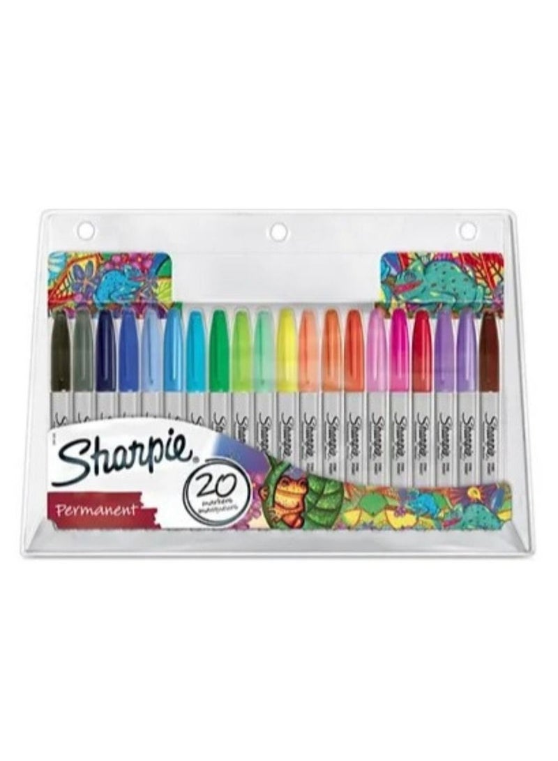 Sharpie مجموعة أقلام ماركر دائمة رفيعة الطرف من شاربى 20 قطعة متعددة الألوان - Image 1