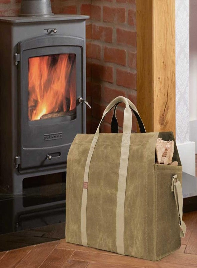 INNO STAGE 22oz Waxed Canvas Fire Wood Log Carrier Tote Bag for Fireplace with Patented Self Standing Design for Hay Hauling Outdoor Camping or BBQ Barbecue- Khaki - Image 2