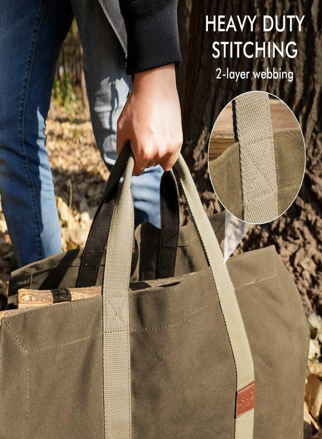 INNO STAGE 22oz Waxed Canvas Fire Wood Log Carrier Tote Bag for Fireplace with Patented Self Standing Design for Hay Hauling Outdoor Camping or BBQ Barbecue- Khaki - Image 5