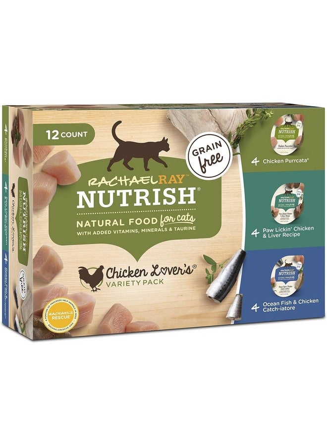 راتشل راي طعام القطط الرطب الطبيعي Nutrish مع إضافة الفيتامينات والمعادن والتورين، عبوة متنوعة لمحبي الدجاج، 2.8 أونصة (عبوة من 12 قطعة)، خالٍ من الحبوب - Image 1