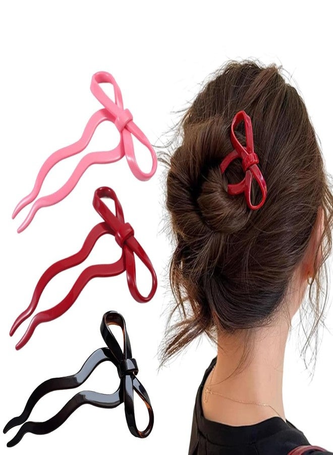 Melodio 3PCS Bow Hair Stick for Women, Elegant Bun Hairpin for Updo Styling, Cute Sweet Hair Fork Pin for Girls, High-End Decorative Hair Accessories - Image 1