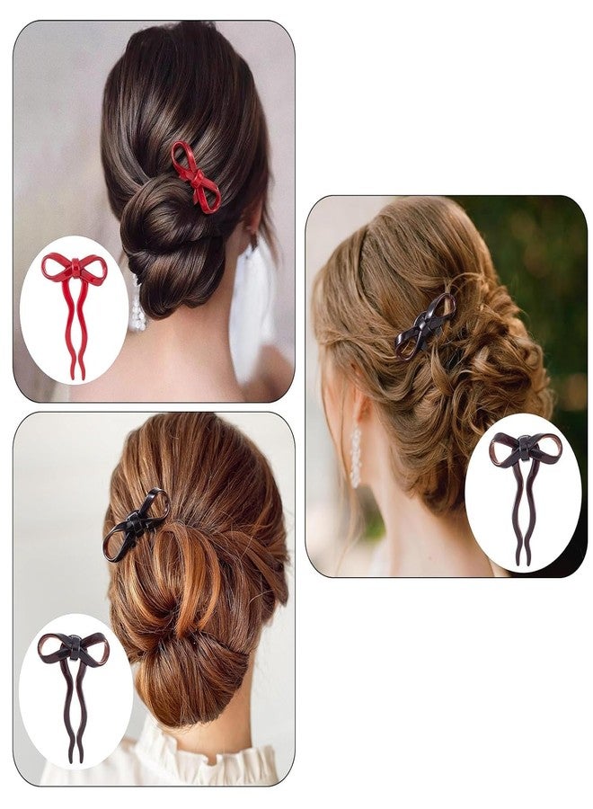 Melodio 3PCS Bow Hair Stick for Women, Elegant Bun Hairpin for Updo Styling, Cute Sweet Hair Fork Pin for Girls, High-End Decorative Hair Accessories - Image 4