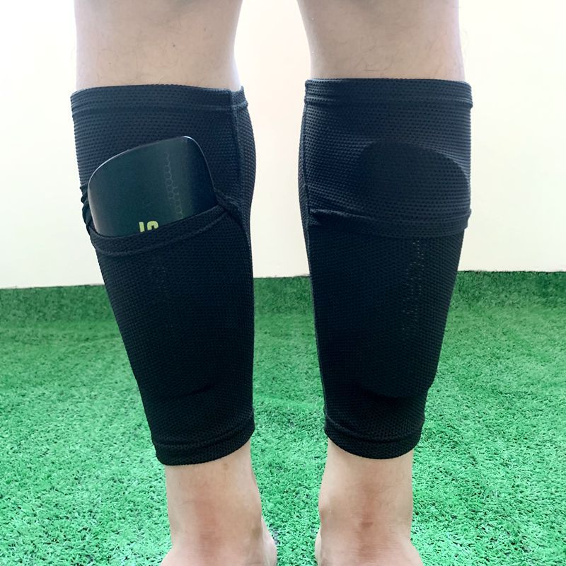 Generic Football leg protector sock cover double-layer reinforced insert type cross-border fixing cover adult childrens Insert plate cover calf cover S Code Black