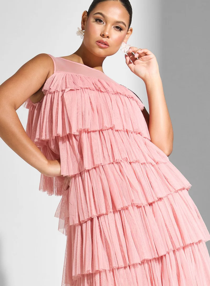 Lace and Beads Layered Mesh Detail Dress