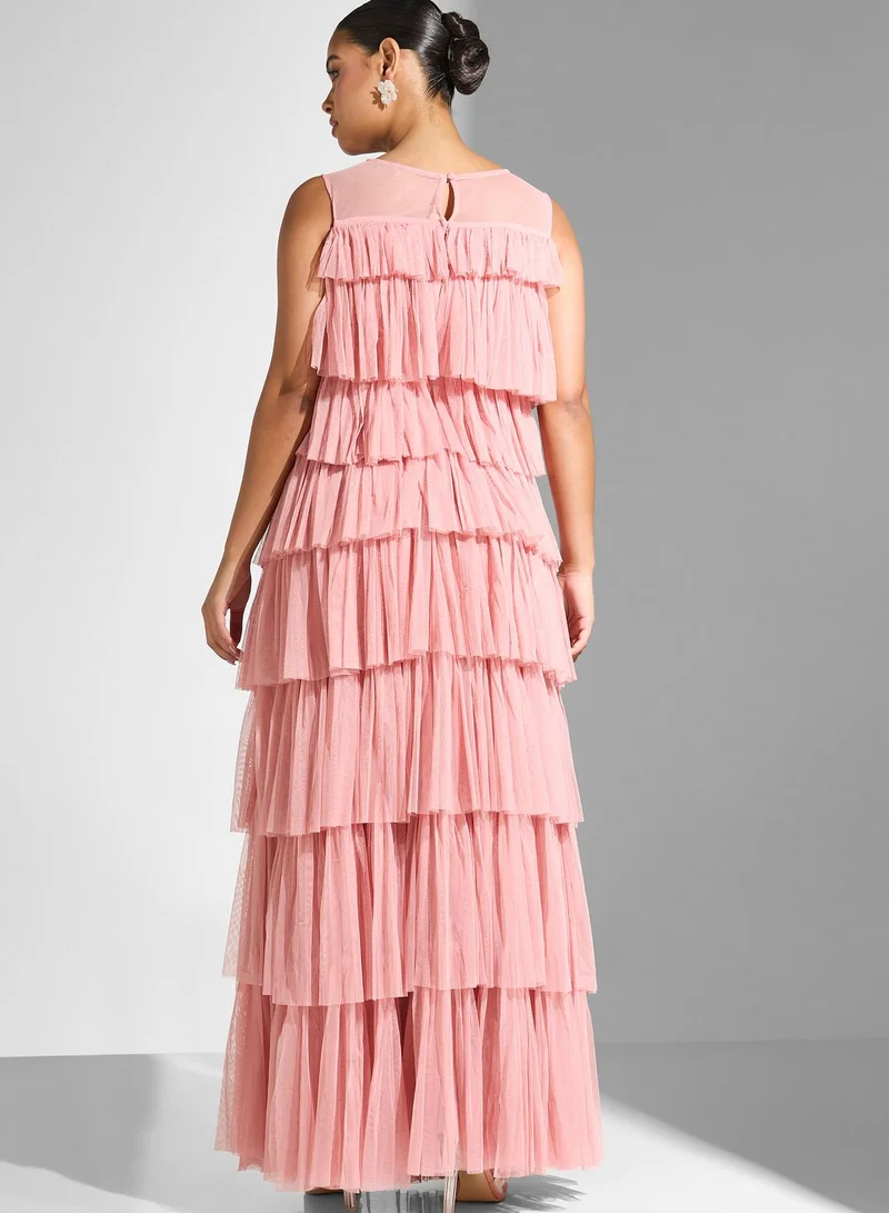 Lace and Beads Layered Mesh Detail Dress