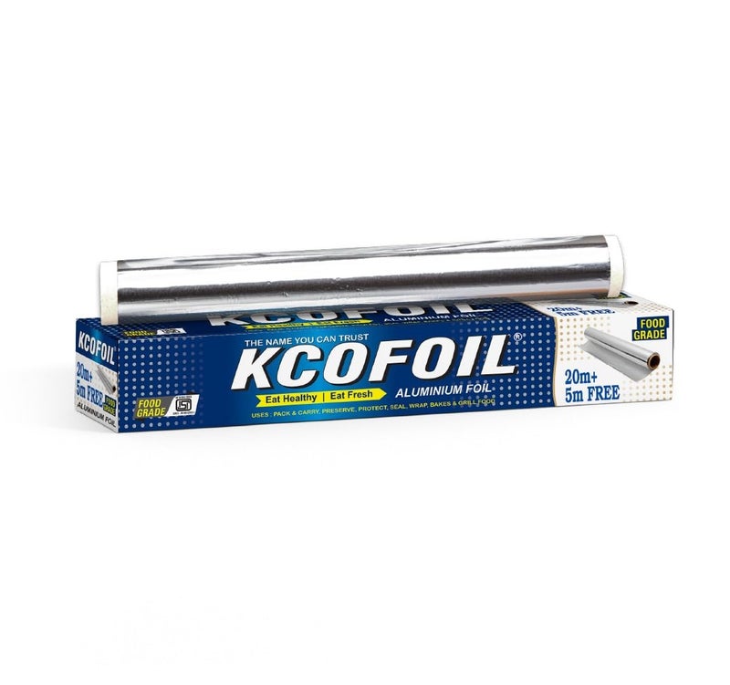 Kcofoil Aluminium Silver Kitchen Foil Roll Paper Aluminium Foil (25 m, Pack of 1) - Image 1