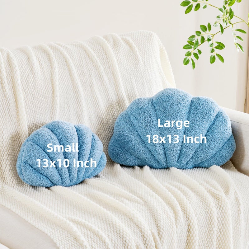 CANGHI Shell Pillow Seashell Decorative Pillow Blue Beachy Coastal Shell Shaped Throw Pillows 13x10 Inch Soft Ocean Beach Sea Shell Plush Pillows Cushion for Bed Couch Living Sofa Room Decor - Image 2