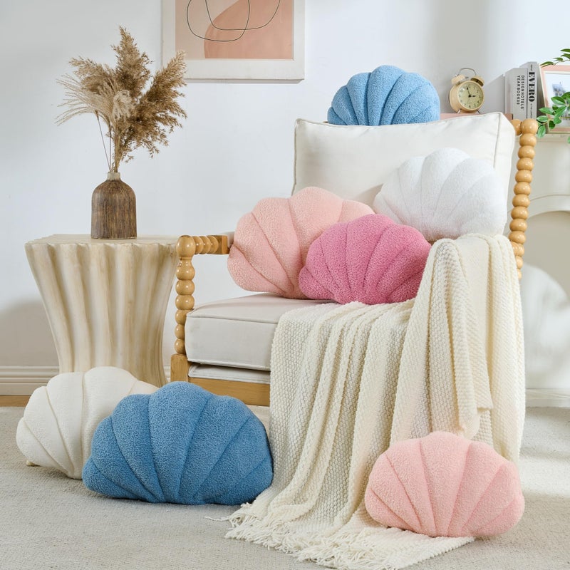 CANGHI Shell Pillow Seashell Decorative Pillow Blue Beachy Coastal Shell Shaped Throw Pillows 13x10 Inch Soft Ocean Beach Sea Shell Plush Pillows Cushion for Bed Couch Living Sofa Room Decor - Image 3
