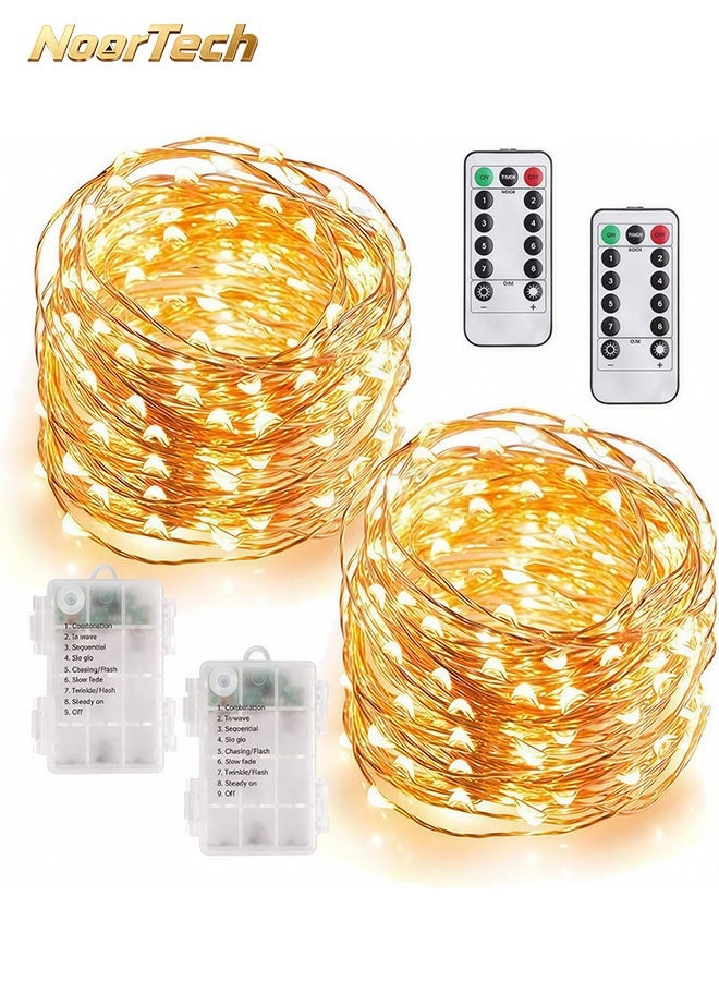 NoorTech Fairy Lights 20M/65FT Warm 200LED String Lights, Battery Operated Waterproof with Remote Timer 8 Modes for Ramadan Diwali Bedroom Christmas Indoor Outdoor - Image 1