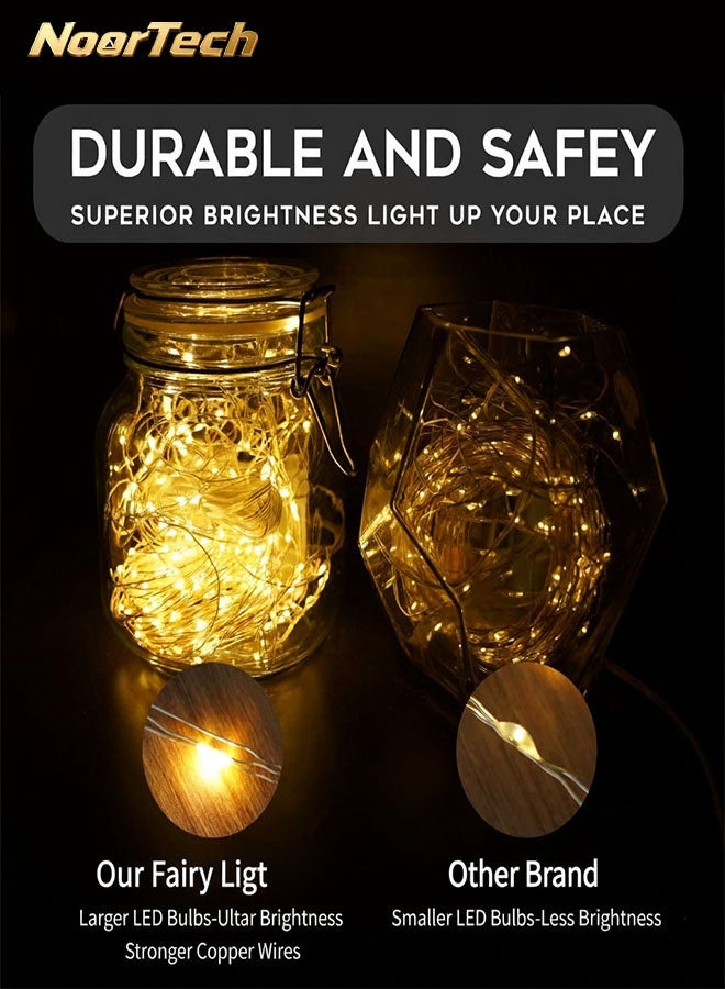 NoorTech Fairy Lights 20M/65FT Warm 200LED String Lights, Battery Operated Waterproof with Remote Timer 8 Modes for Ramadan Diwali Bedroom Christmas Indoor Outdoor - Image 4