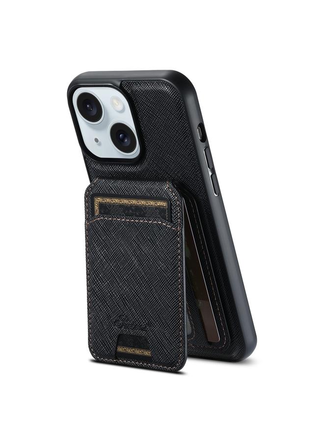 Suteni Case For iPhone 15 H18 Cross Grain MagSafe Wallet Leather Phone Case - Image 1