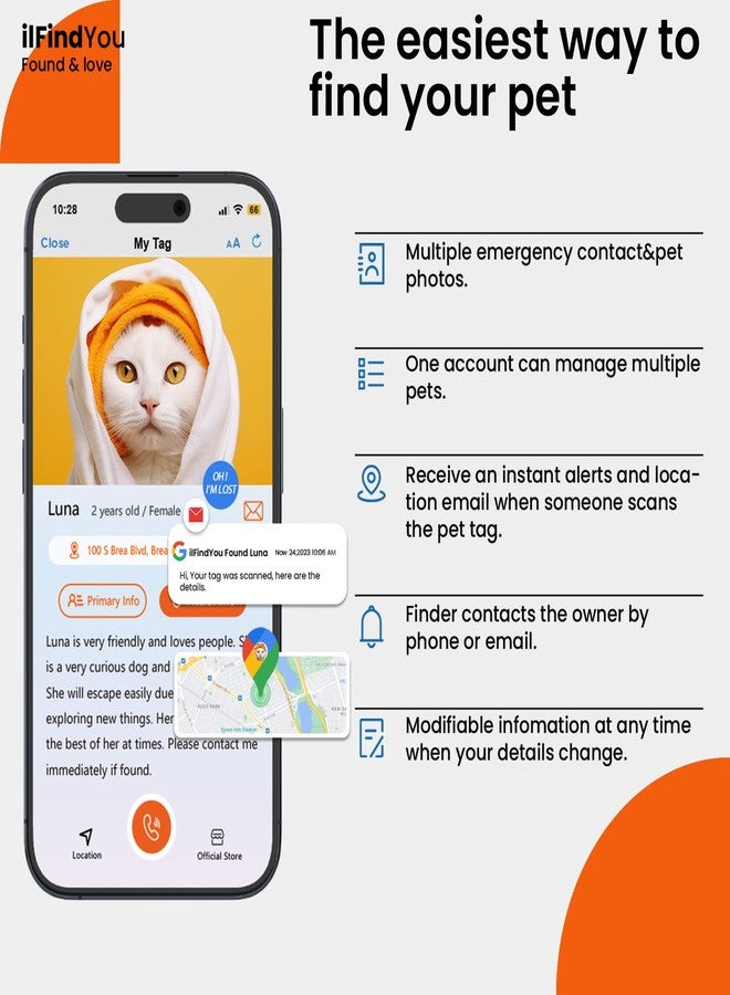 طوق قطط ilFindYou مزود بأجراس، طوق قطط عاكس قابل للفك مع رمز الاستجابة السريعة، طوق قطط صغير قابل للتعديل مع بطاقة اسم وردي - Image 3