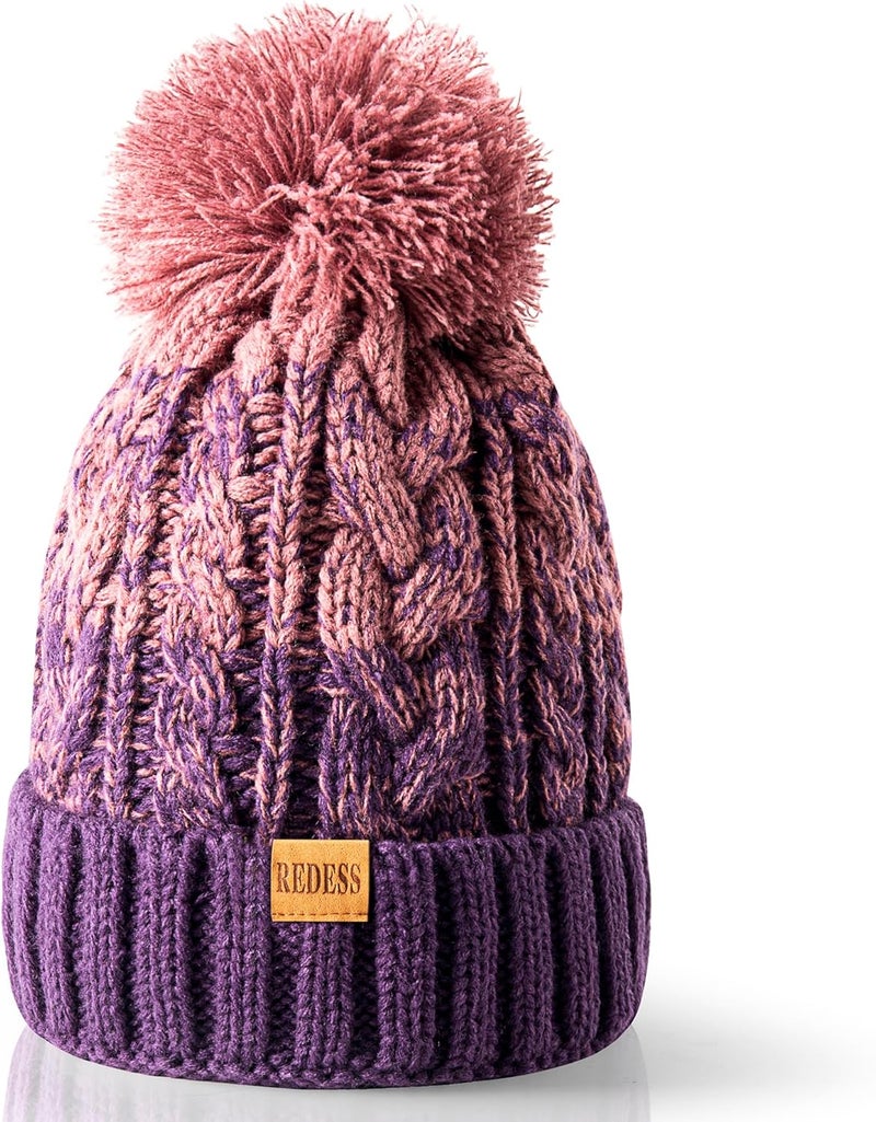 REDESS Women Winter Pompom Beanie Hat with Warm Fleece Lined, Thick Slouchy Snow Knit Skull Ski Cap - Image 1