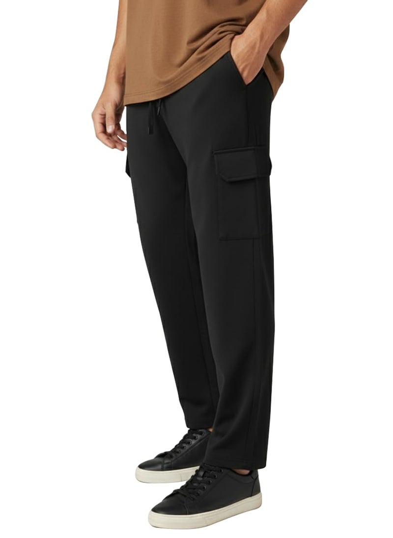 Mehrang Men's Cargo Pants with Drawstring, Casual Relaxed Fit, Side Pockets, Track Pant for Men || Mens Lower Activewear Cargo Pant (in, Alpha, XL, Regular, Black) - Image 1