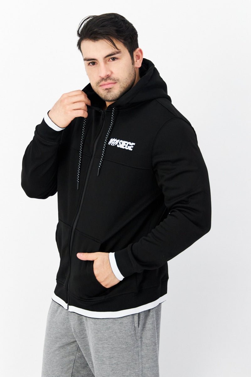 DIFUZED سويت شيرت رجالي بغطاء رأس بأكمام طويلة وطباعة جرافيك، أسود - Image 3