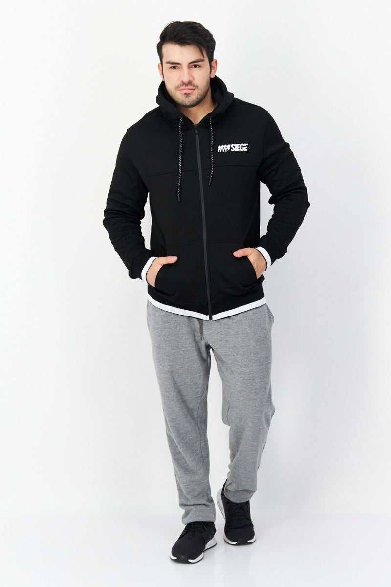 DIFUZED سويت شيرت رجالي بغطاء رأس بأكمام طويلة وطباعة جرافيك، أسود - Image 4