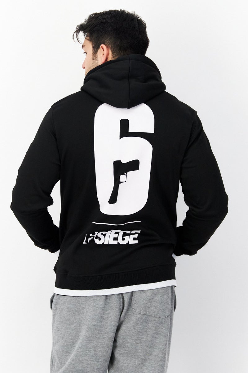 DIFUZED سويت شيرت رجالي بغطاء رأس بأكمام طويلة وطباعة جرافيك، أسود - Image 2