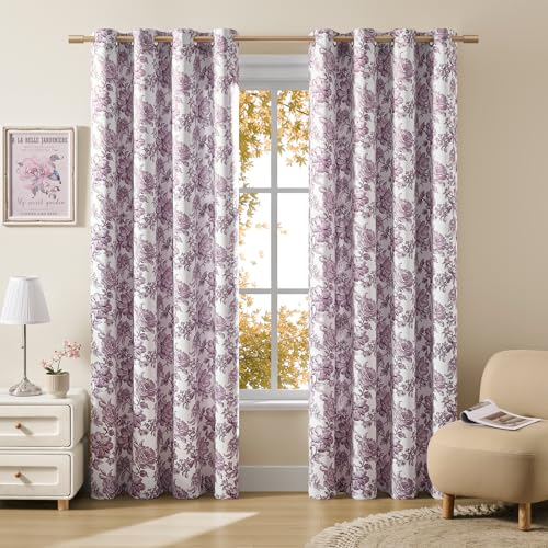 FOLKSIDE Violet Floral Curtains 63 Inch Length 2 Panels for Bedroom Grommet Thermal Insulated Room Darkening Curtains for Girls Room Nursery Romantic Princess Theme Orchid Garden Flower Drapes, 52x63 Purple - Image 2