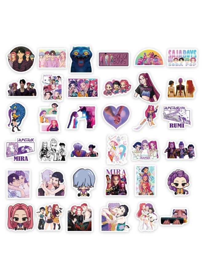 74PCS Pop Demon Hunters Sticker Sheets – Korean Idol Movie, 3D Anime, Huntrx, Saja Boys, Jinwoo, Rumi, Tiger, Zoeystery, Miromabby – Waterproof for Bottle, Phone, Party Decor, Scrapbook - Image 2