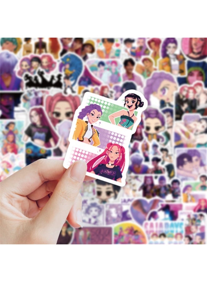 74PCS Pop Demon Hunters Sticker Sheets – Korean Idol Movie, 3D Anime, Huntrx, Saja Boys, Jinwoo, Rumi, Tiger, Zoeystery, Miromabby – Waterproof for Bottle, Phone, Party Decor, Scrapbook - Image 5