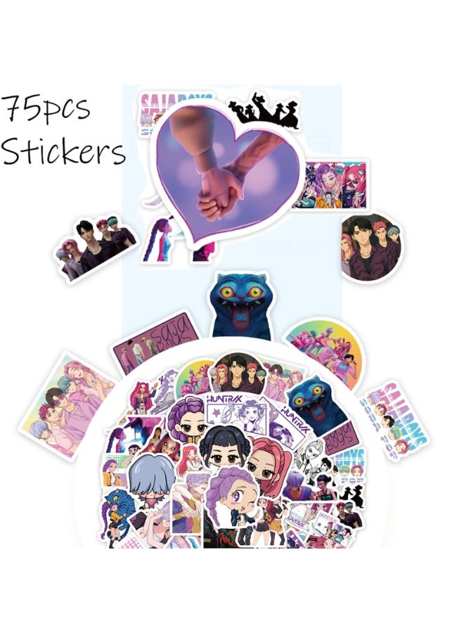 74PCS Pop Demon Hunters Sticker Sheets – Korean Idol Movie, 3D Anime, Huntrx, Saja Boys, Jinwoo, Rumi, Tiger, Zoeystery, Miromabby – Waterproof for Bottle, Phone, Party Decor, Scrapbook - Image 4