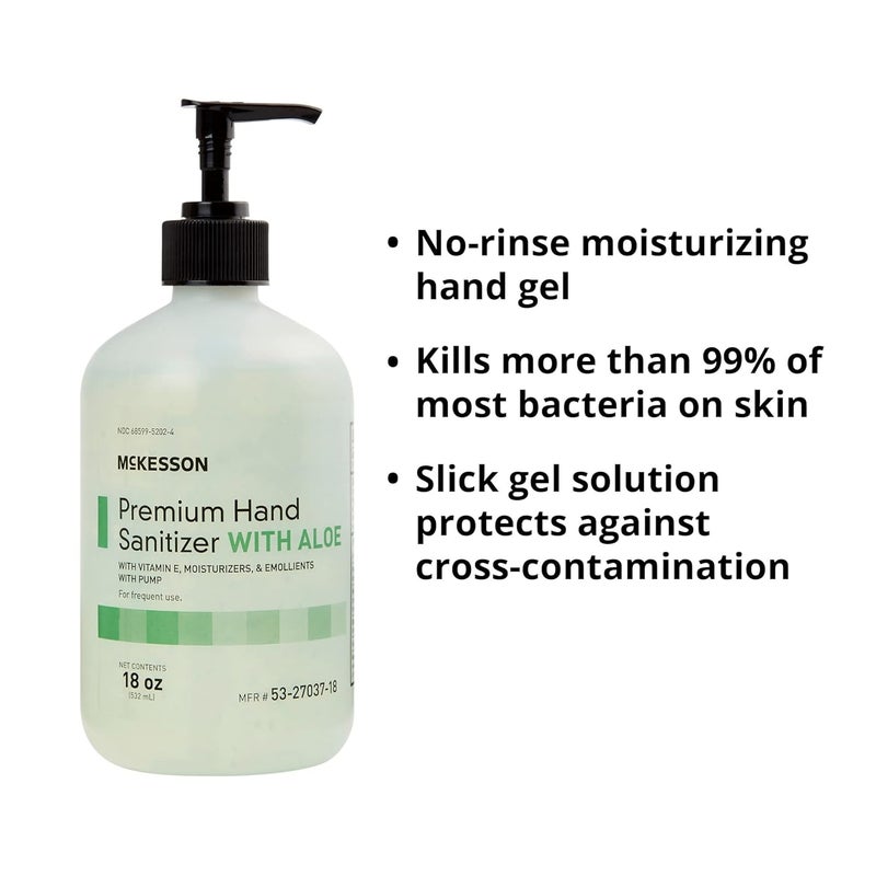 McKesson Hand Sanitizer with Aloe, 18 oz Pump Bottle – 70% Ethyl Alcohol, Spring Water Scent, No-Rinse Gel with Vitamin E and Moisturizers, Medical-Grade Sanitizer - Image 2