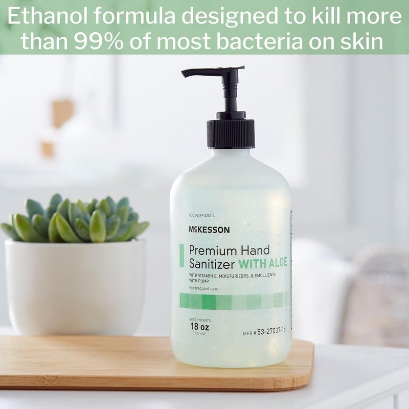 McKesson Hand Sanitizer with Aloe, 18 oz Pump Bottle – 70% Ethyl Alcohol, Spring Water Scent, No-Rinse Gel with Vitamin E and Moisturizers, Medical-Grade Sanitizer - Image 4