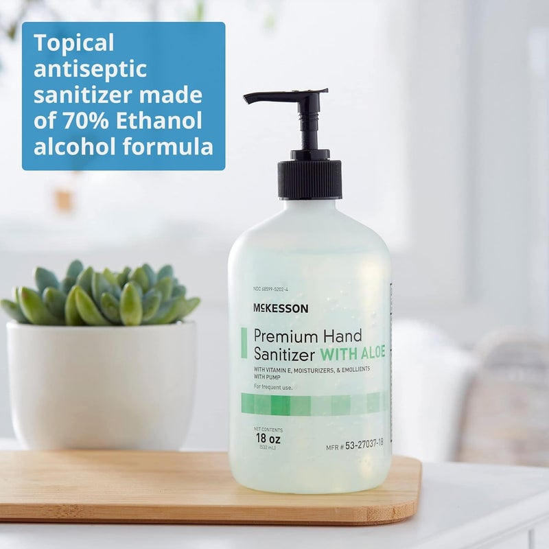 McKesson Hand Sanitizer with Aloe, 18 oz Pump Bottle – 70% Ethyl Alcohol, Spring Water Scent, No-Rinse Gel with Vitamin E and Moisturizers, Medical-Grade Sanitizer - Image 3